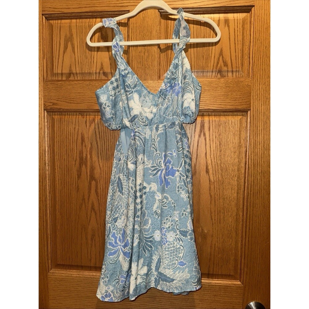 Y2K Ruffle Sun Dress Blue & White Side Cuts Whimsy Fairy Core Abercrombie Jrs